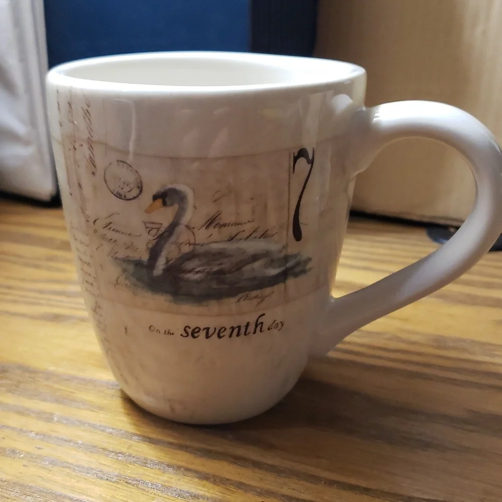 Williams Sonoma Festive 12 Days of Christmas Art in Cream and Brown Mugs(4)